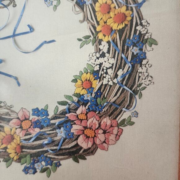 Blue Ribbon Wreath Crewel Kit Dimensions 16 x 16 Opened Complete 1270 B28 - Picture 4 of 10